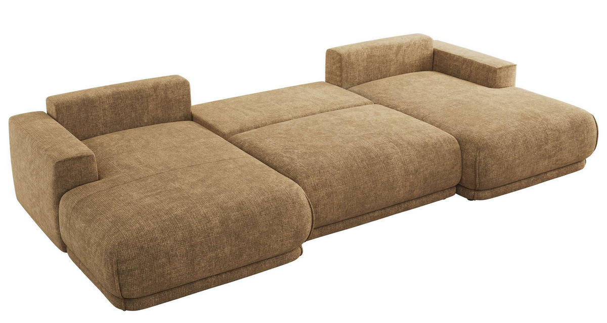 SEDACIA SÚPRAVA RINA U Svetlohnedá Hrubo tkaná ženilka - svetlohnedá/čierna, textil/plast (360/85/170cm) - MKS