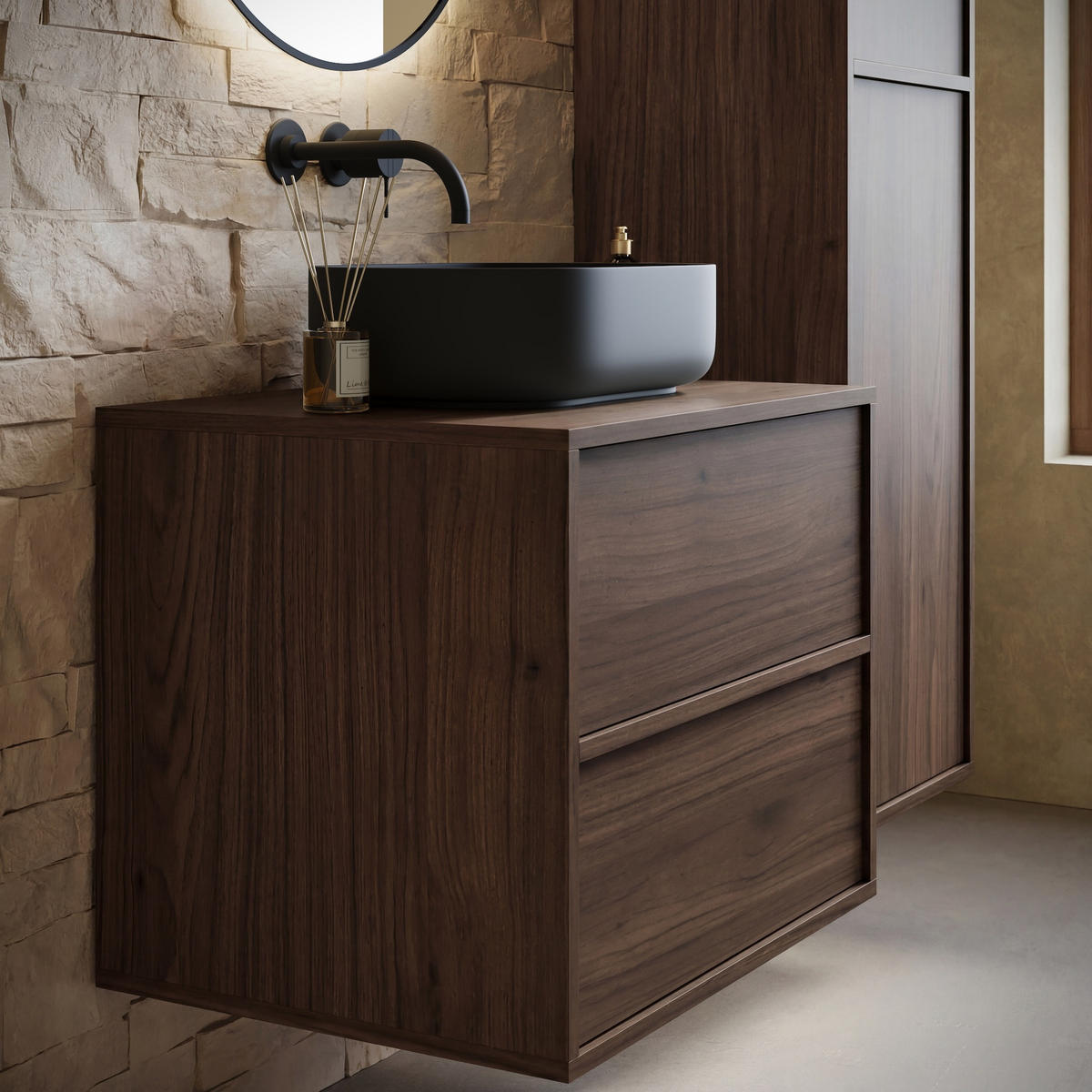 BADMÖBEL-SET Mali 2 Teile Walnuss Braun - 60 x 46 x 54 cm - Eichefarben, Holz (60/54/46cm) - Badplaats