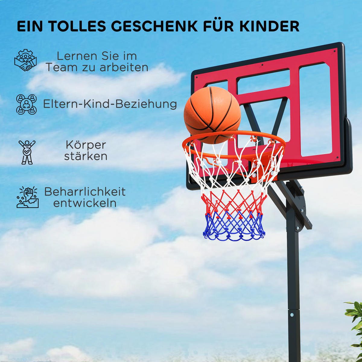 KINDER BASKETBALLKORB, Rot, Kunststoff, Stahl - Rot, Kunststoff (2/83cm) - AIYAPLAY