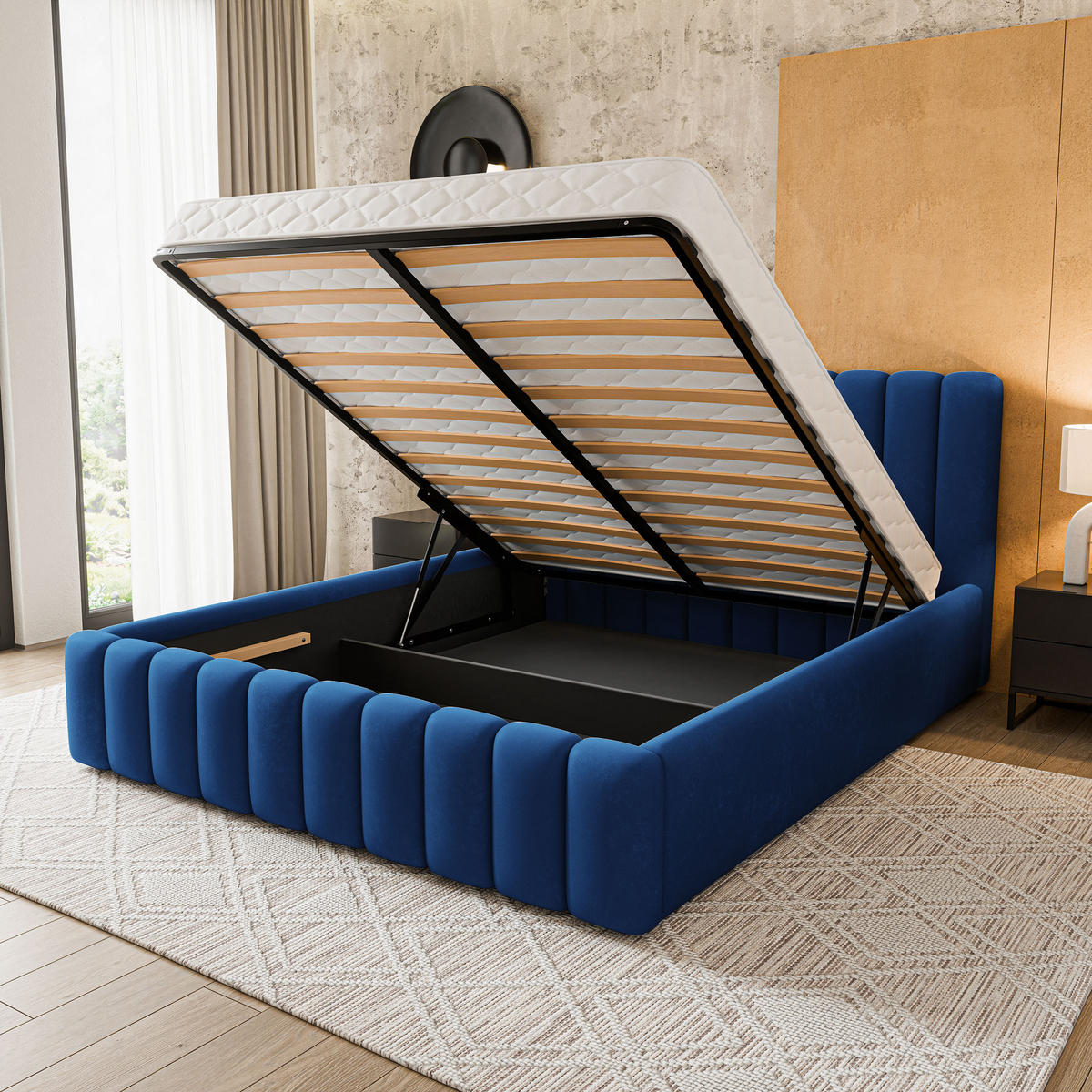 ČALOUNĚNÁ Postel DINESE 160x200 cm Modrá - modrá, kompozitní dřevo/textil (160/200cm) - MASSENO