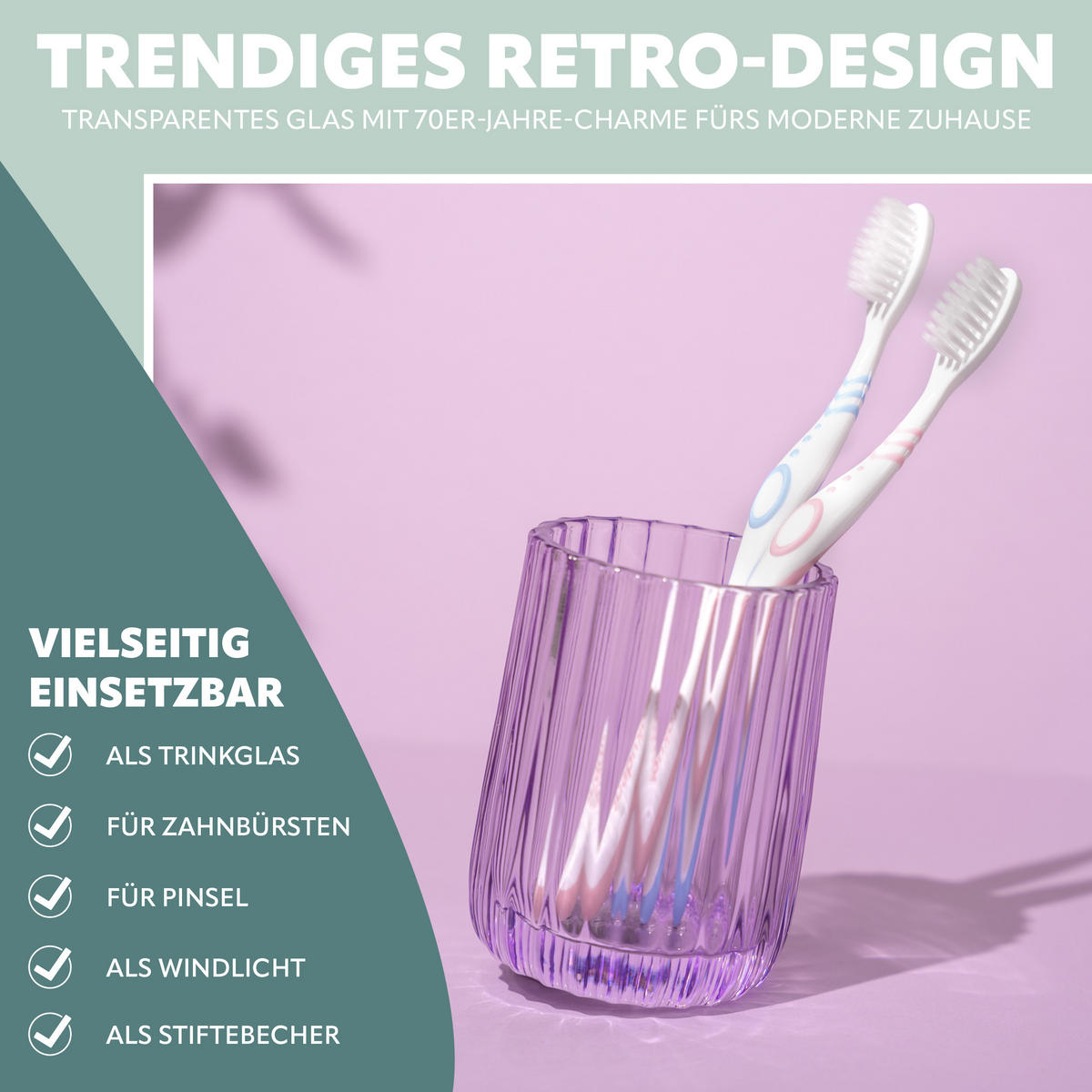 ZAHNPUTZBECHER, Glas, lavendel - Lila, Glas (7.5/10/7.5cm) - bremermann