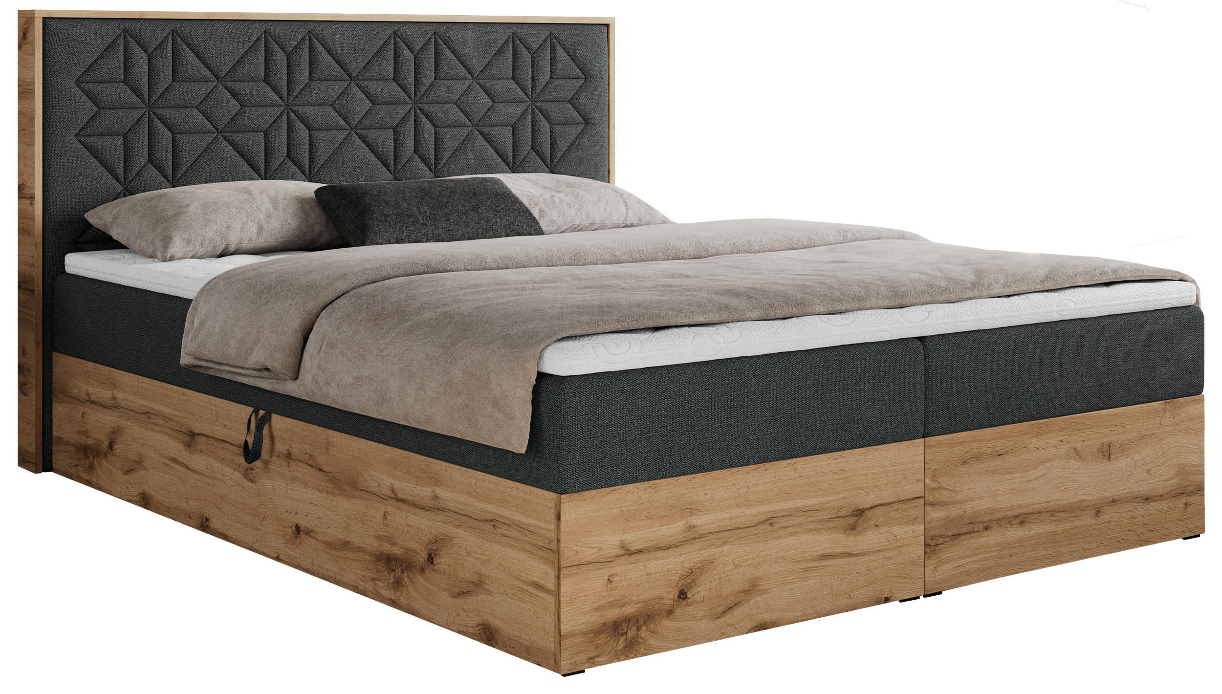 BOXBETT NESSI - 180/200 Dunkelgrau Struktur - H3 - Dunkelgrau, Holz/Textil (180/200cm) - MKS