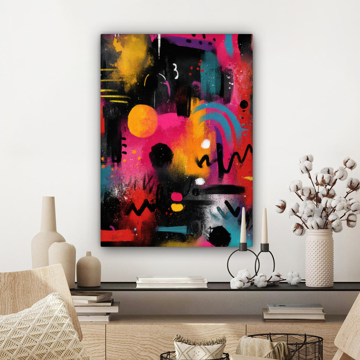 LEINWANDBILD Farbflächen - Formen - Bunt - Abstrakt Wandbild Wohnzimmer 60x80 cm - Pink, Textil (60/80cm) - MuchoWow