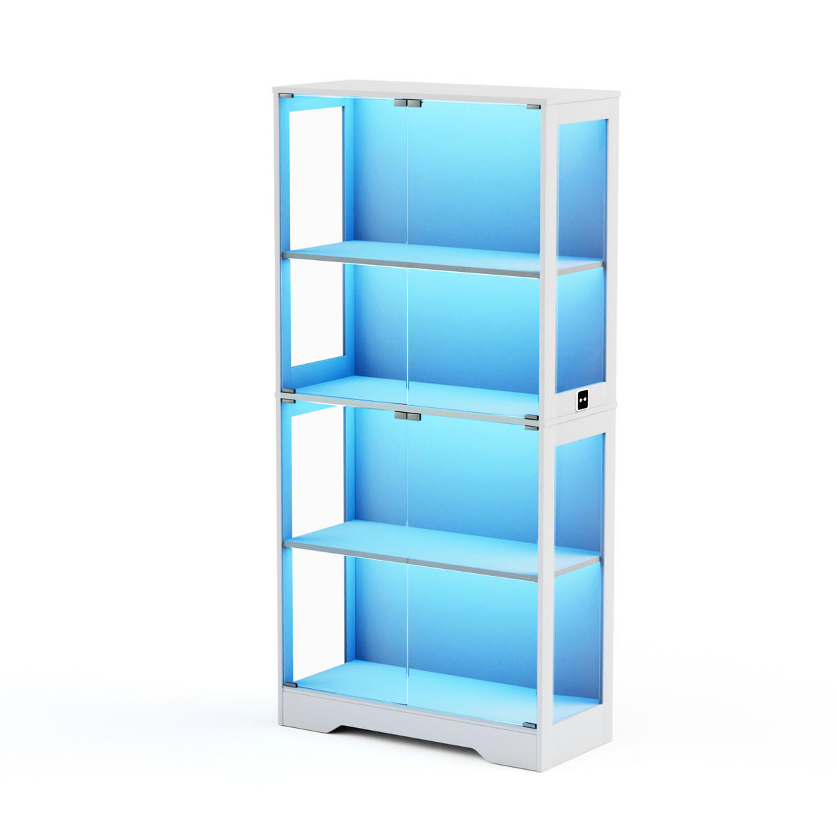 GLASVITRINE aus MDF und Glas 80x35x165 cm Weiß mit LED-Beleuchtung, Sensortechnik und Stauraum - Weiß, Holzwerkstoff (80/165/35cm) - Modfu