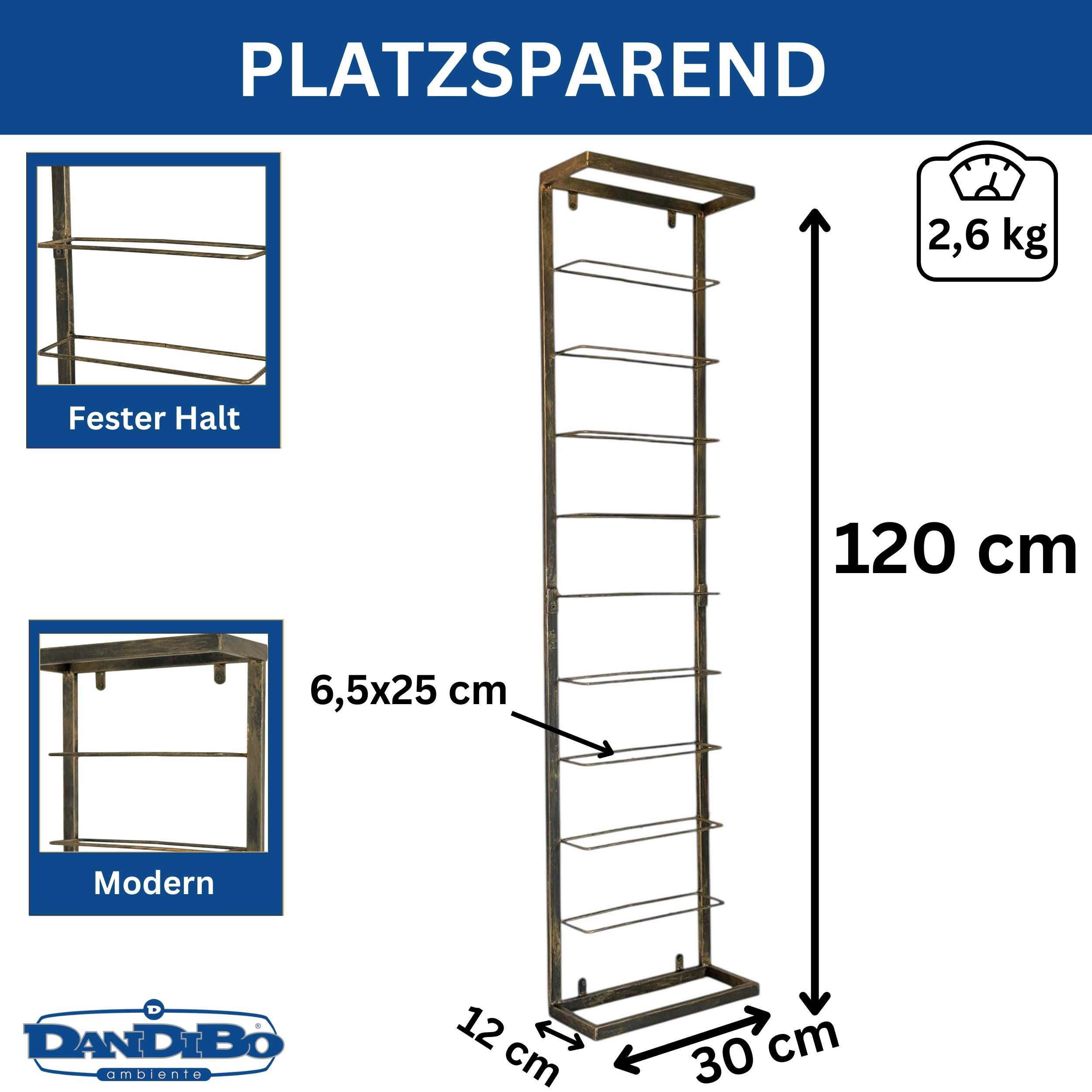WEINREGAL Metall Wand Schwarz 120 cm - Schwarz, Metall (30/120/12cm) - DanDiBo