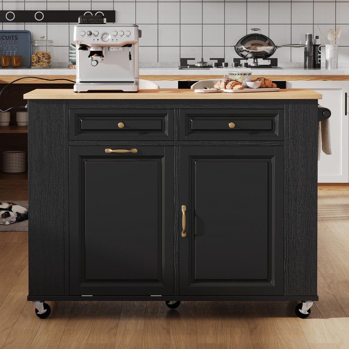 KÜCHENINSEL mit Klappplatte 120 cm Schwarz/Natur MDF - Schwarz, Holz (70/92/120cm) - Beauniv