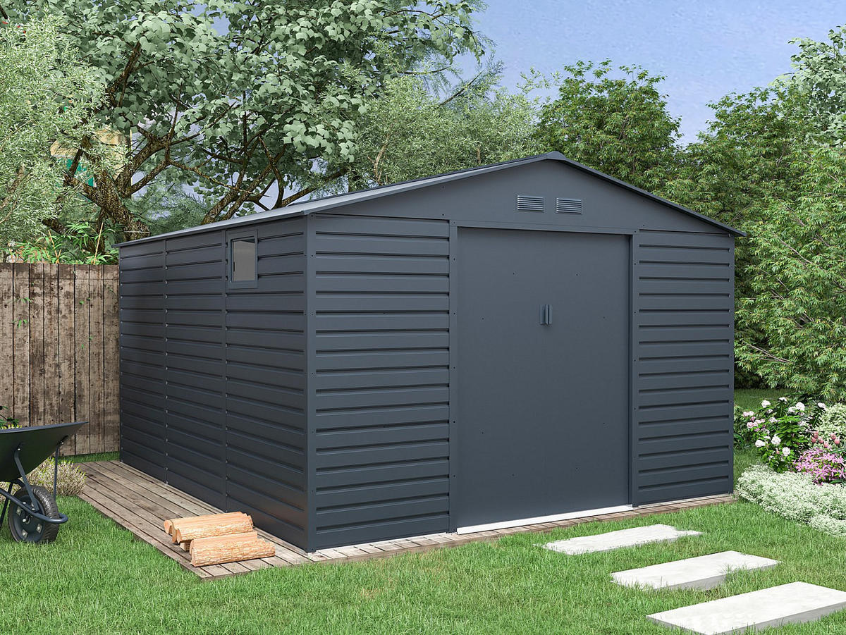 SCHREBERGARTENHAUS - 330 cm x 372 cm - metall - anthrazitgrau Adelmo - Anthrazit, Metall (330/229/372cm) - Vente-Unique