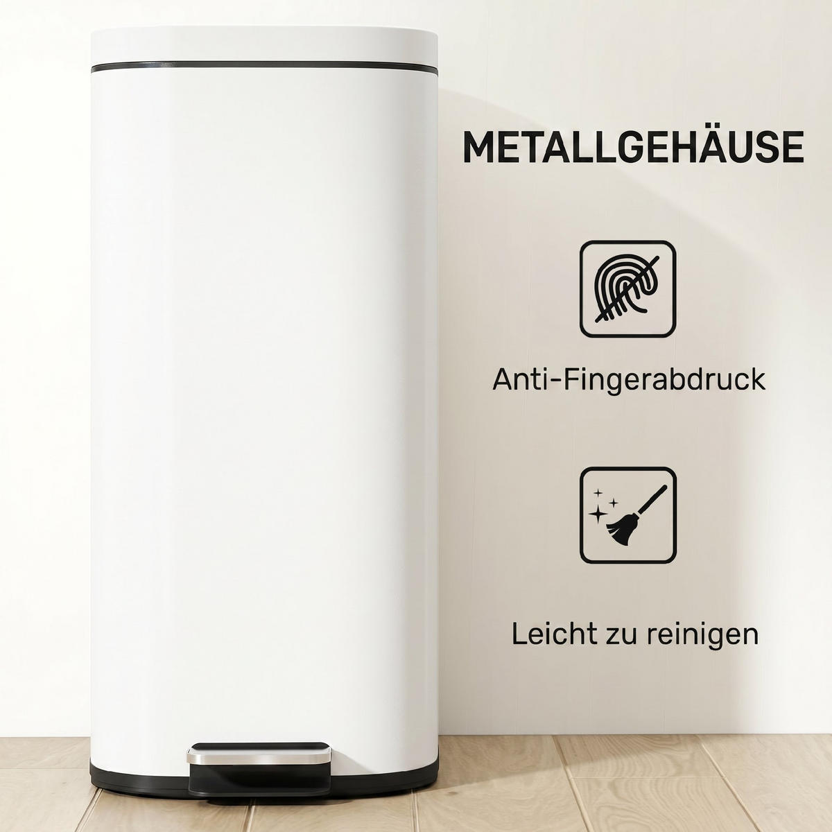 MÜLLEIMER Metall Kunststoff Cremeweiß - Creme, Metall (29/59.5/36cm) - HOMCOM