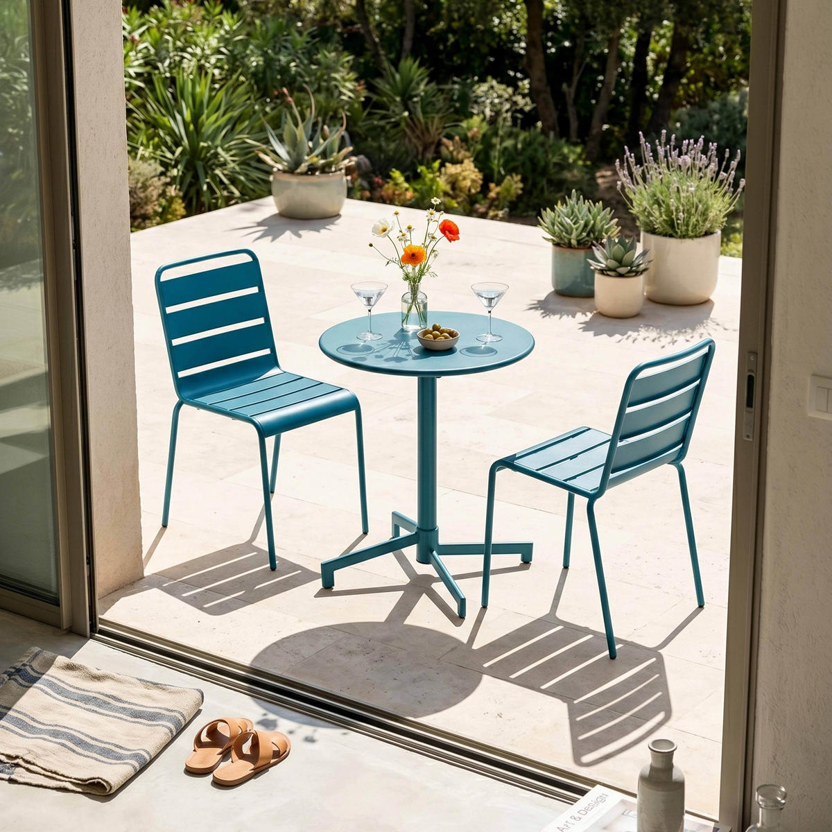 BISTROTISCH, Pazifikblau - Blau, Metall (70/70/72cm) - Oviala