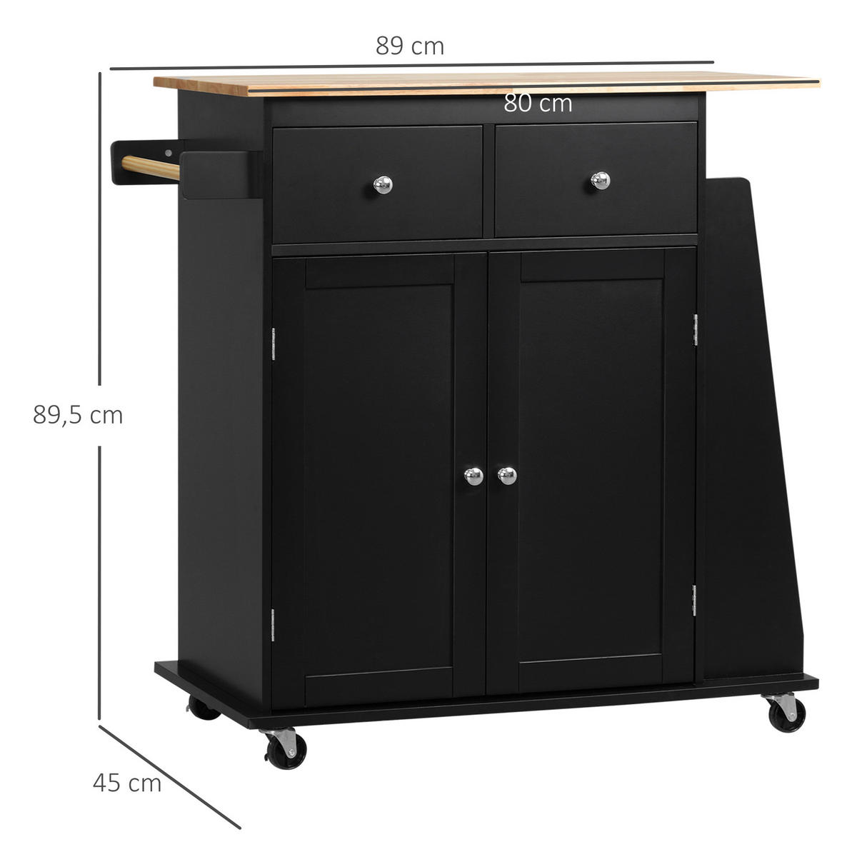 KÜCHENWAGEN DE-11023 2 Schubladen Schwarz/Hévéa - Schwarz, Holzwerkstoff (45/89.5/89cm) - ComfortXL