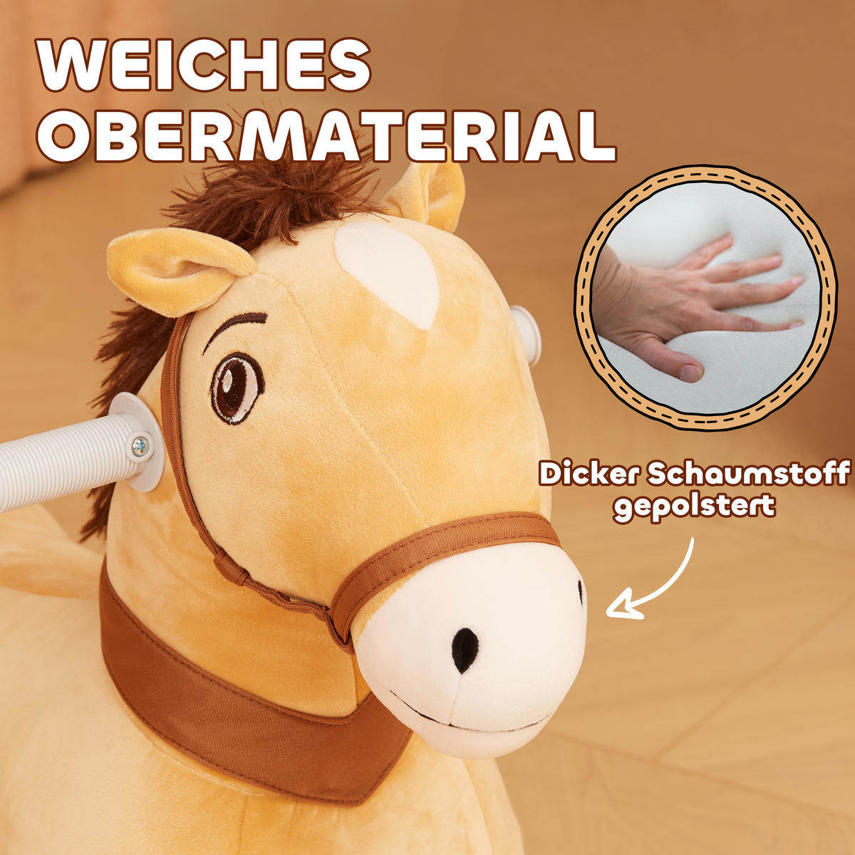 ELEKTRISCHES Pferd, Braun, Polyester, Kunststoff, 69cm x 34cm x 53cm - Braun, Kunststoff (69/34/53cm) - AIYAPLAY