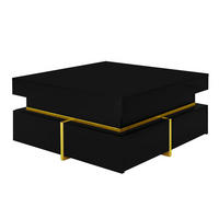 COUCHTISCH Hochglanz mit Schubladen Gold Akzenten Schwarz - Schwarz, Holz (83/81/17cm) - FLIEKS