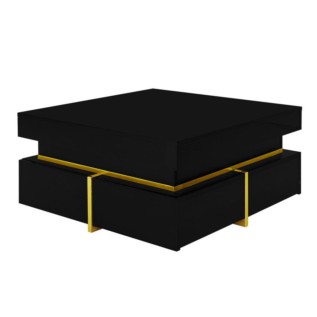 COUCHTISCH Hochglanz mit Schubladen Gold Akzenten Schwarz - Schwarz, Holz (83/81/17cm) - FLIEKS