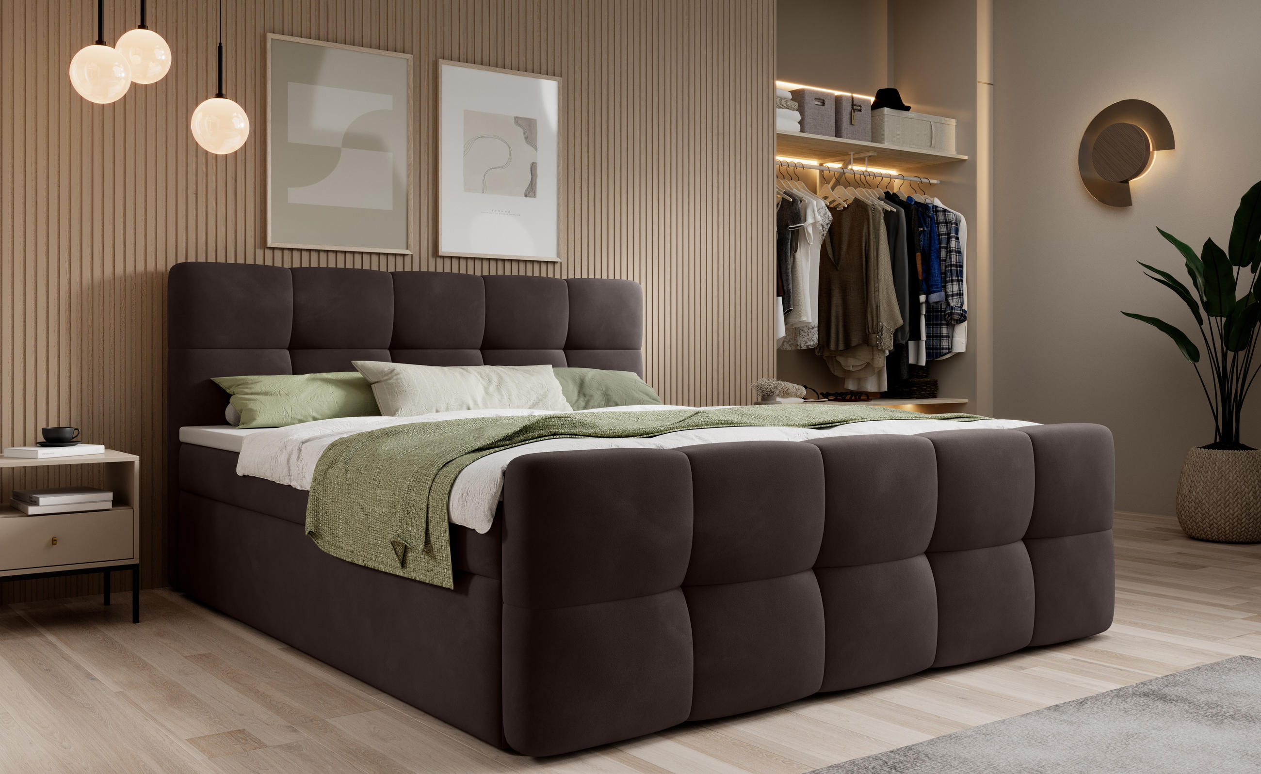 BOXBETT Modena 3 braun 160/200 cm mit Bettkasten - Braun, Textil (160/200cm) - wonello