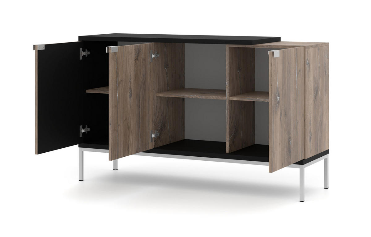 KOMMODE Flagstaff Eiche, Schwarz 143/87/42 - Schwarz, Holzwerkstoff (143/87/42cm) - RAUMHIRSCH FURNITURE