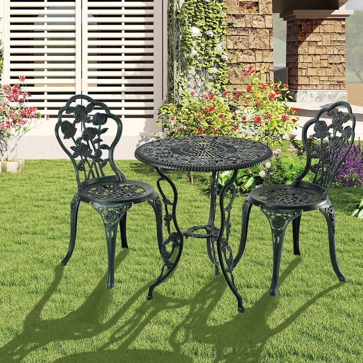 3-TLG.GARTENMÖBEL-SET - Dunkelgrün, Metall - Relaxdays