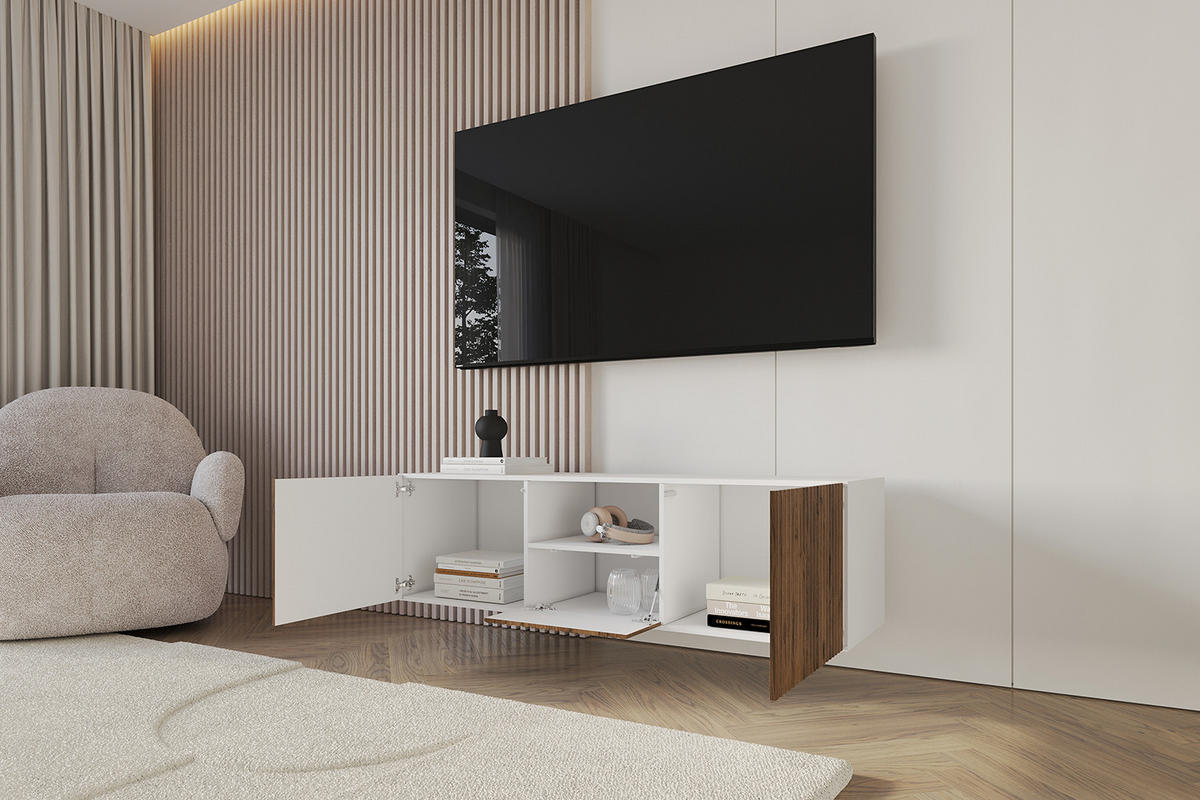 LOWBOARD NOA-2-W 140x40x41 cm - Weiß / Katania - Eiche Wotan, Holzwerkstoff (140/40/41cm) - ALTDECOR