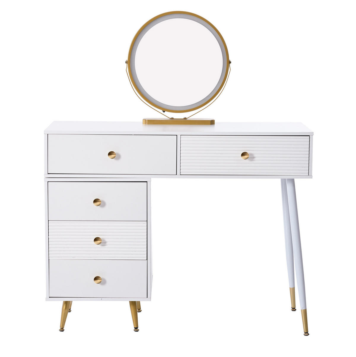 STOL za šminkanje s LED ogledalom, 100/78/40 cm, MDF bijeli, s bočnim ormarićem - bijela, drvni materijal (40/78.5/100cm) - BEAOK