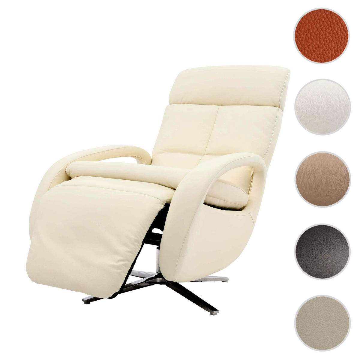 RELAXSESSEL Cremeweiß - Weiß, Leder (70/109/147cm) - MCW