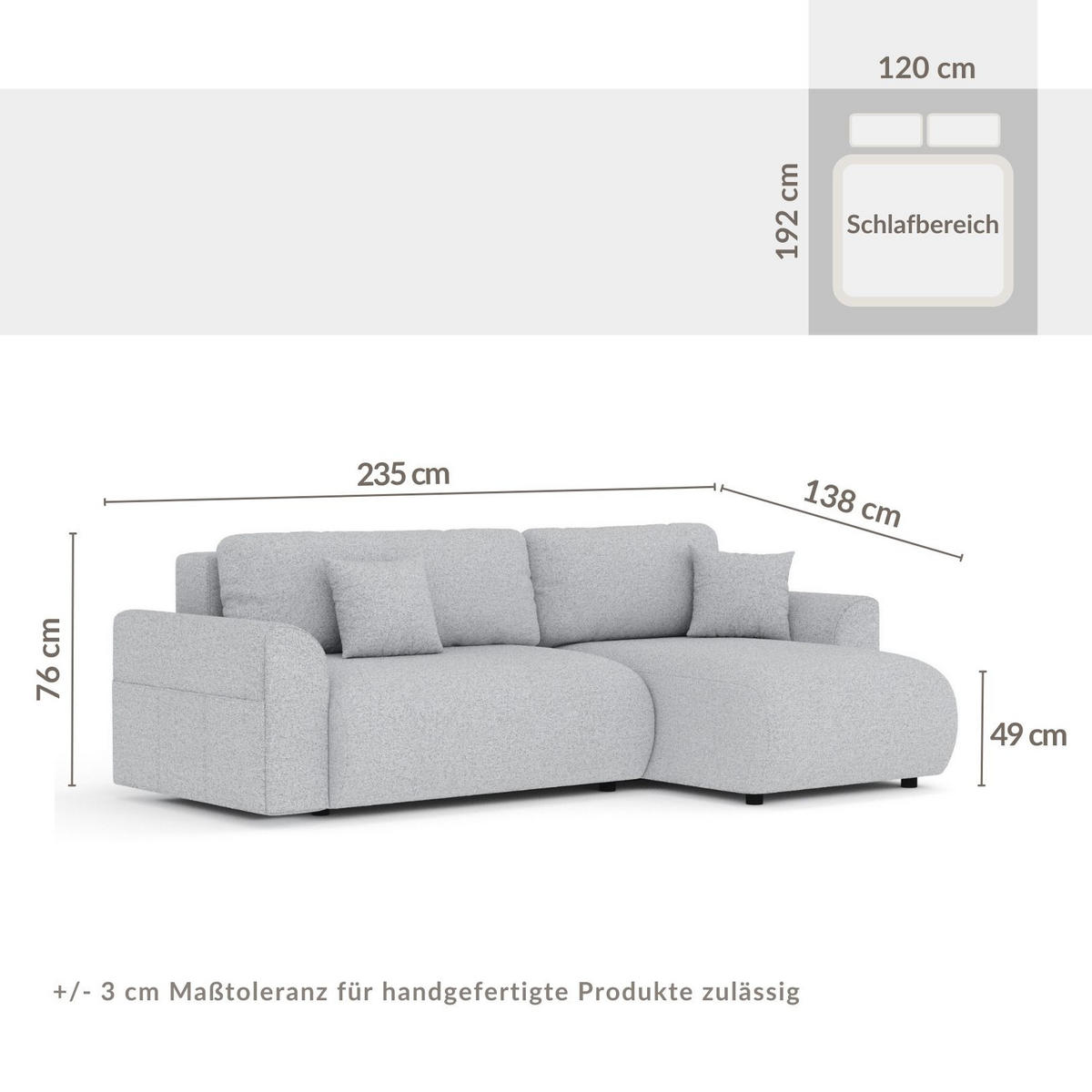 ECKSOFA MIT SCHLAFFUNKTION Bodega Beige Webstoff - Beige/Schwarz, Holz/Holzwerkstoff (235/138cm) - Maison de Reve