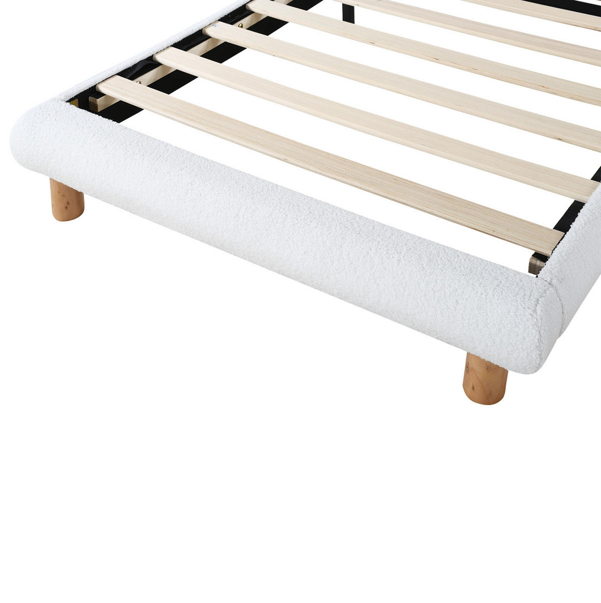 POLSTERBETT 90/200 cm Weiß aus Boucle mit Holzlattenrost - Weiß, Textil (90/200cm) - OKMYHOME