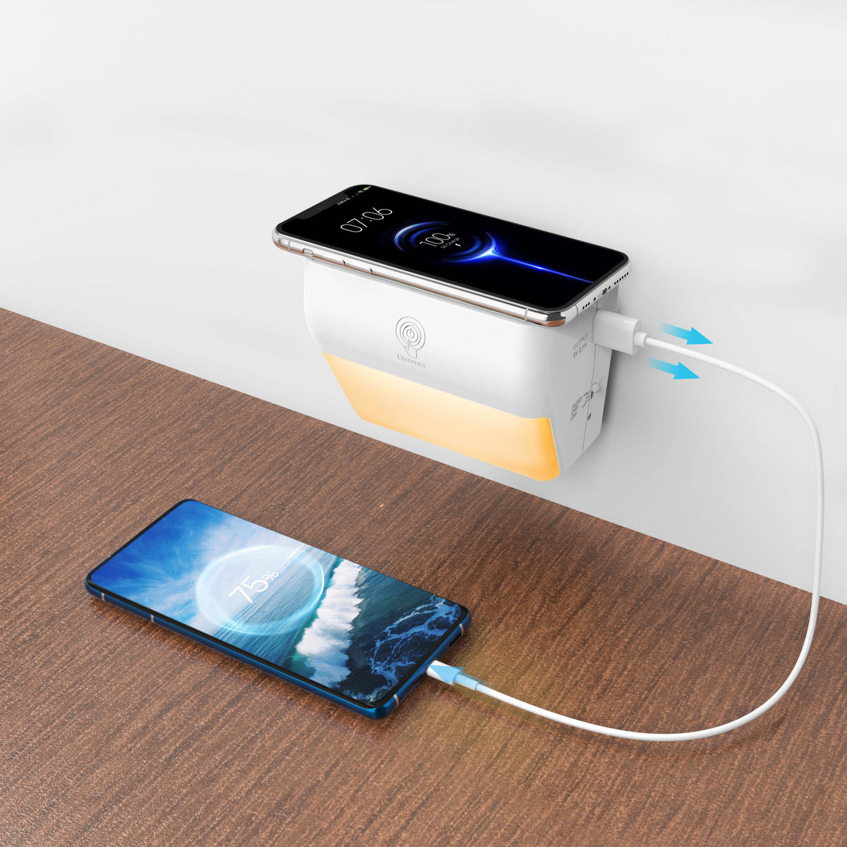 LED-NACHTLICHT - mit Farbwechsel, Touch-Dimmer und induktiver Ladeschale für Smartphones - Weiß, Kunststoff (11/12/9.4cm) - Northpoint