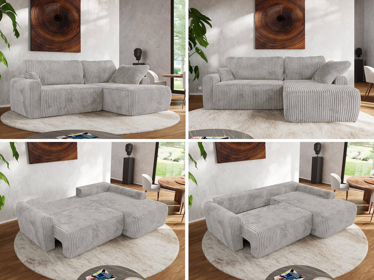 ECKSCHLAFSOFA CUBO L Grau Cord - rechts - Schwarz/Grau, Kunststoff/Textil (187/273cm) - MKS