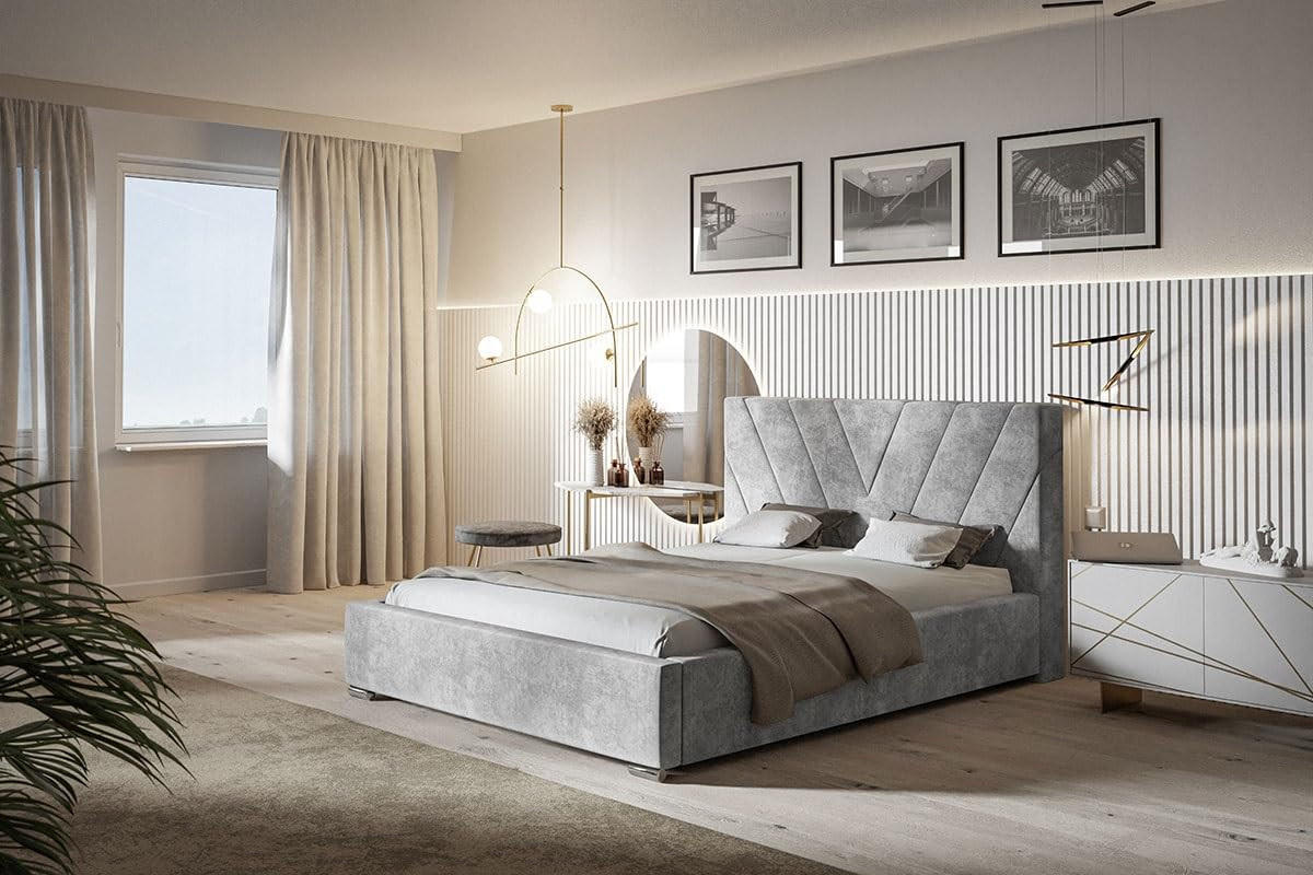 POLSTERBETT Palermo mit Kopfteil, 120x200 cm, Doppelbett mit Bettkasten und Lattenrost aus Holz, Velourstoff Grau - Grau, Holz/Textil (120/200cm) - Alpi-Möbel