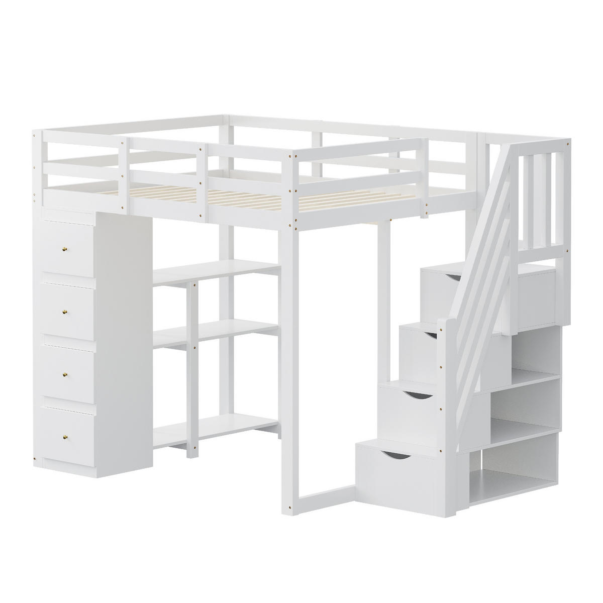 HOCHBETT 140x200 Weiß Massivholz Schrank Stauraum - Weiß, Holz (140/200cm) - FLIEKS