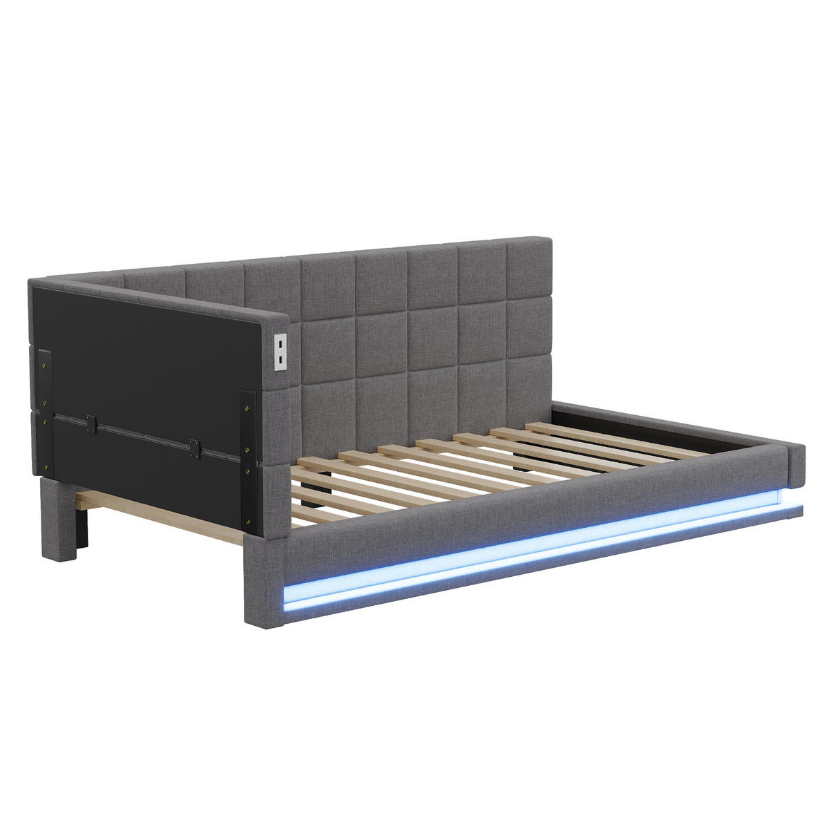 POLSTERBETT 90/200 cm mit LED-Beleuchtung & USB-Steckdose aus Leinen Grau - Grau, Textil (90/200cm) - OKWISH