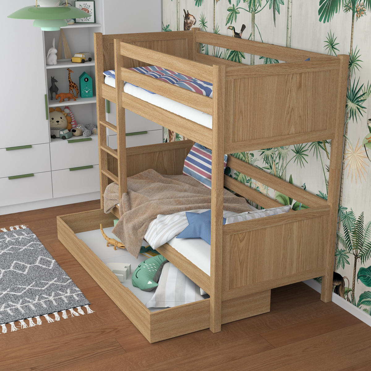ETAGENBETT N02 mit Schublade Eiche Natur 120/190 - Eiche Artisan, Naturmaterialien/Holz (120/190cm) - N-Wood