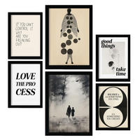 POSTER Set Mit 6 Abenteuerlich In Vielseitiger Stil A3 & A4 Schwarzer Rahmen - Schwarz, Papier (29/3cm) - Nacnic