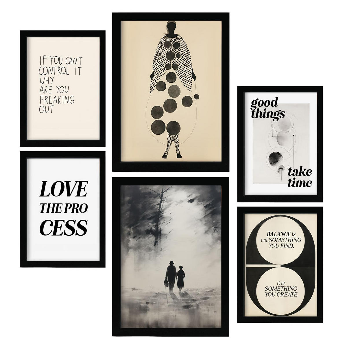 POSTER Set Mit 6 Abenteuerlich In Vielseitiger Stil A3 & A4 Schwarzer Rahmen - Schwarz, Papier (29/3cm) - Nacnic