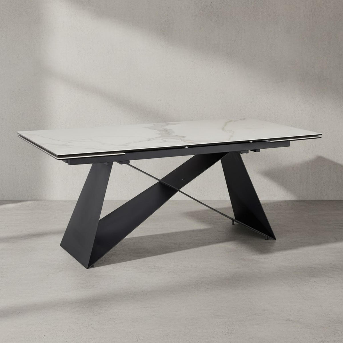 ESSTISCH Ausziehbar Keramik Glas Marmoroptik Rechteckig Groß, Weiß 180x95x78 cm - Schwarz/Weiß, Keramik/Metall (95/180/78cm) - KADIMA DESIGN