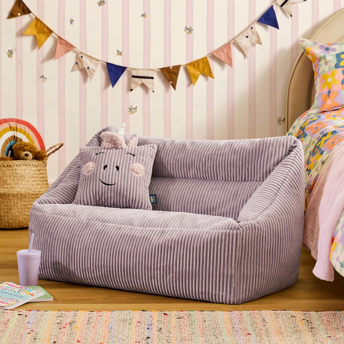 KINDERSITZSACK Sofa Cecilia mit Animalkissen - Flieder, Textil (95/50/55cm) - icon