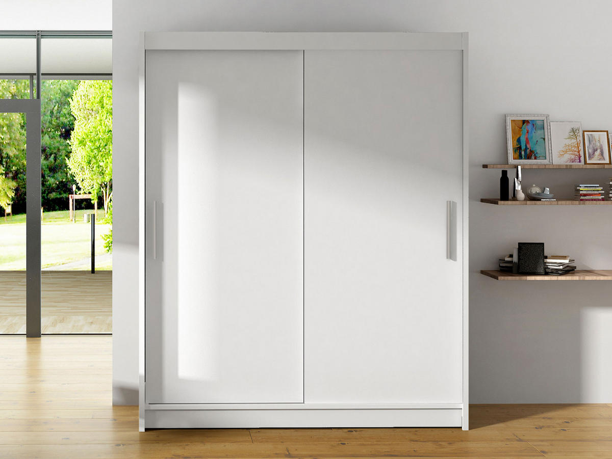SCHWEBETÜRENSCHRANK Westa I - Silberfarben/Weiß, Holzwerkstoff/Metall (150/200/58cm) - MIRJAN24