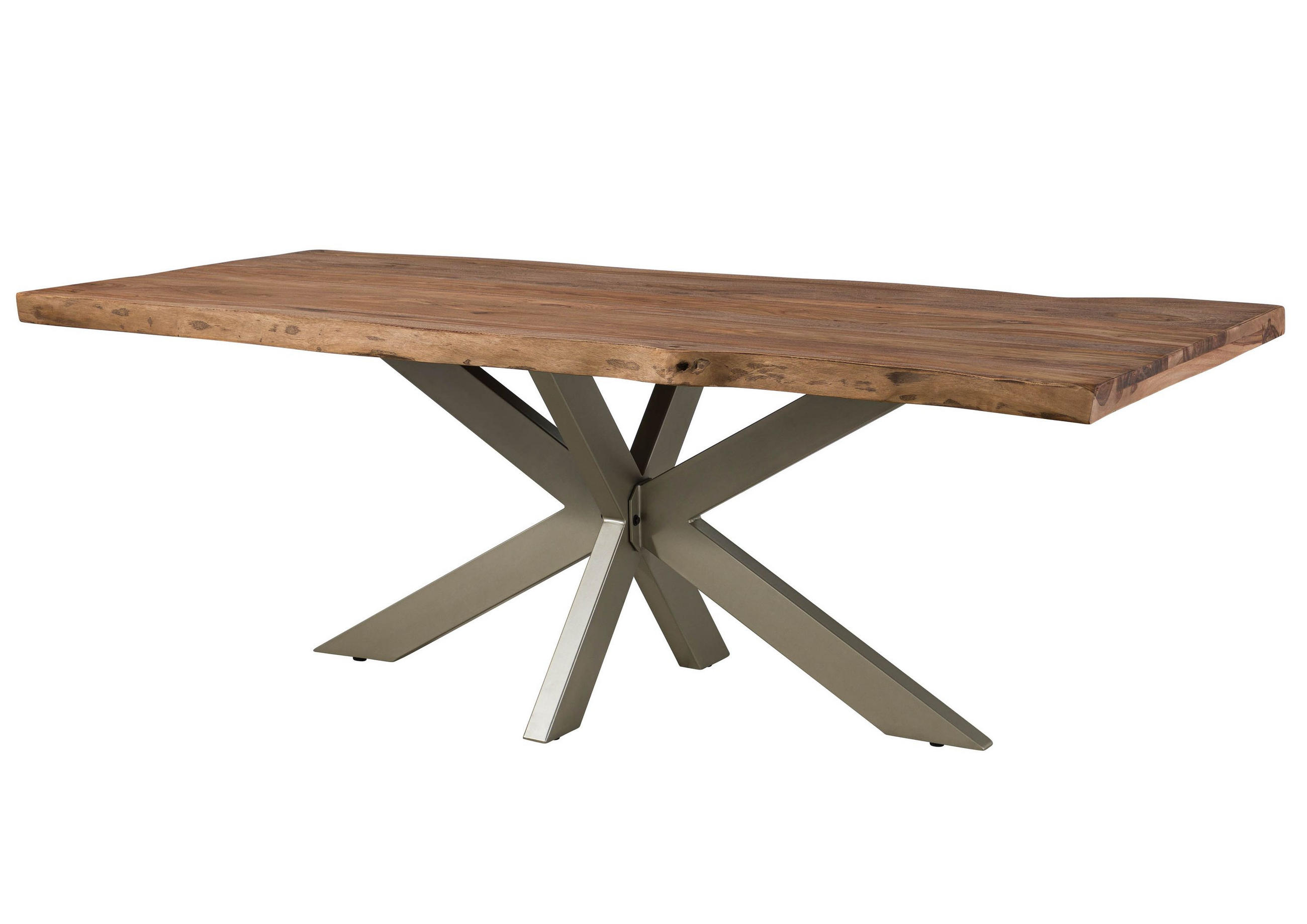 BAUMTISCH Sheesham 260x100x77 grau gebeizt / Kreuzgestell silber matt FREEFORM 5 - Silberfarben/Grau, Holz (260/100/77cm) - Massivmoebel24