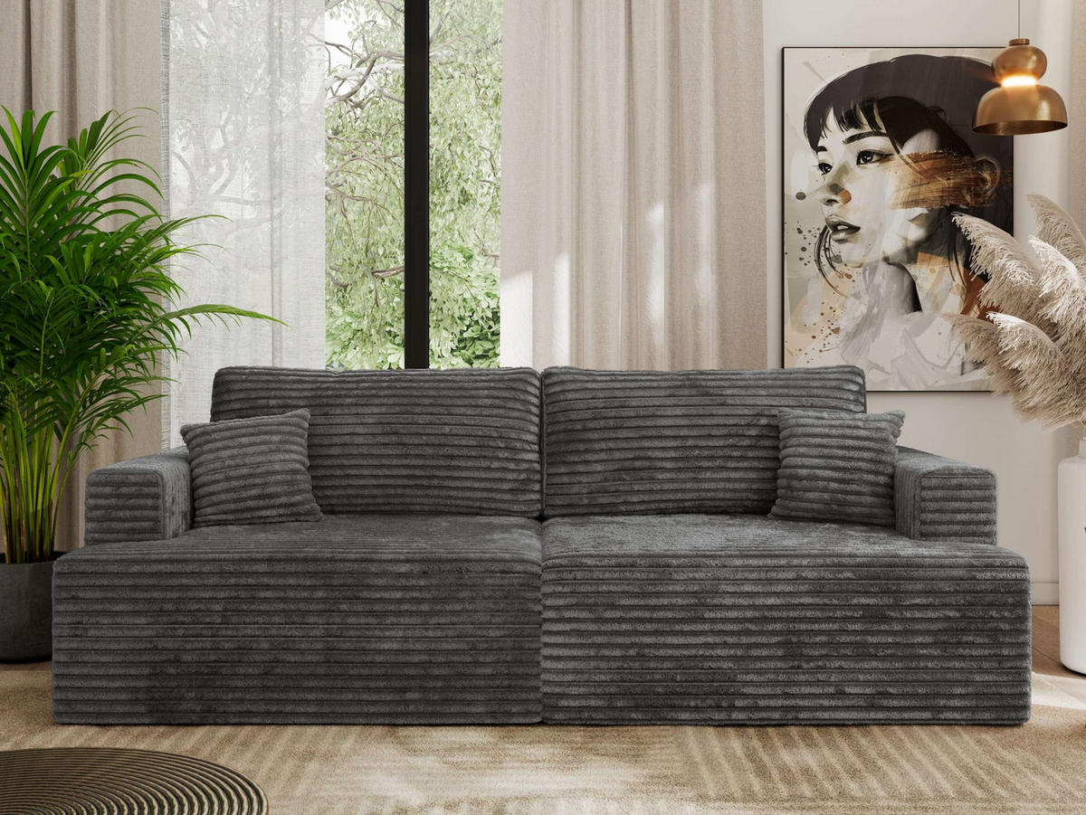 4-SITZER SOFA VIRELLA Dunkelgrau Cord - Dunkelgrau/Schwarz, Textil (240/88/115cm) - MKS