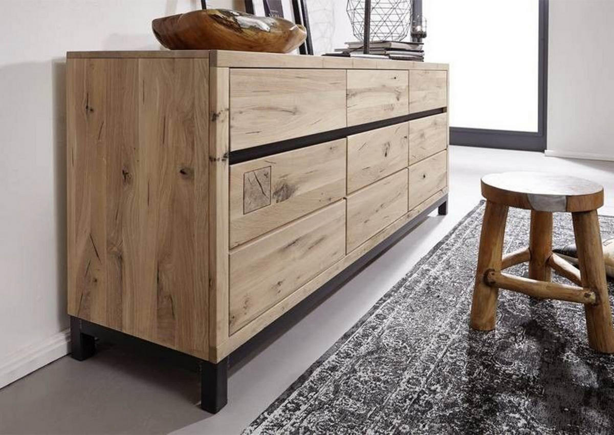 SIDEBOARD Wildeiche 175x45x85 bianco geölt VILLANDERS #208 - Beige, Holz (175/85/45cm) - Massivmoebel24