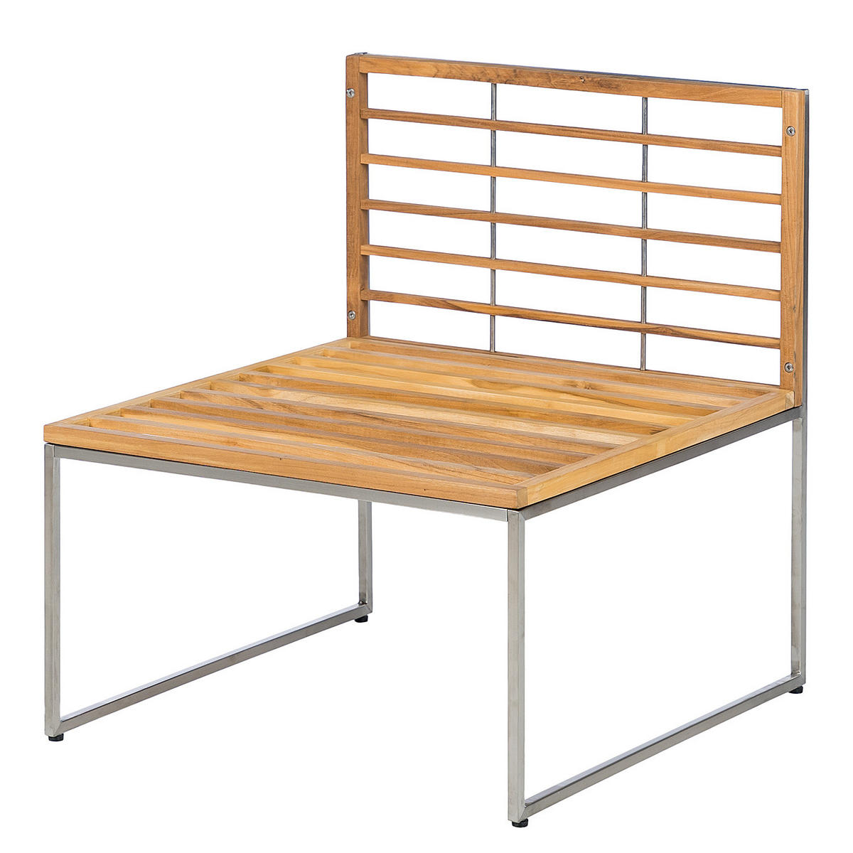 SESSELMODUL - Grau / Braun - Teak / Edelstahl - Webstoff / Teak massiv - Silberfarben/Braun, Holz/Textil (70/77/70cm) - home24