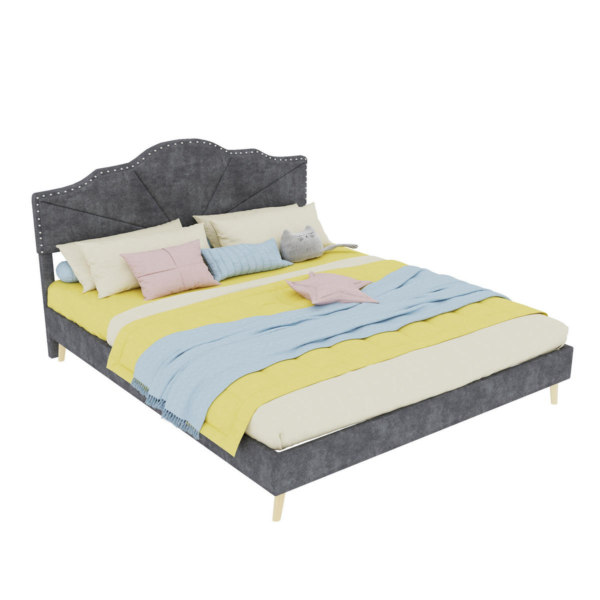 POLSTERBETT 160/200 cm DE-32963 mit Kopfteil und Matratze Grau - Grau, Metall (160/200cm) - ComfortXL