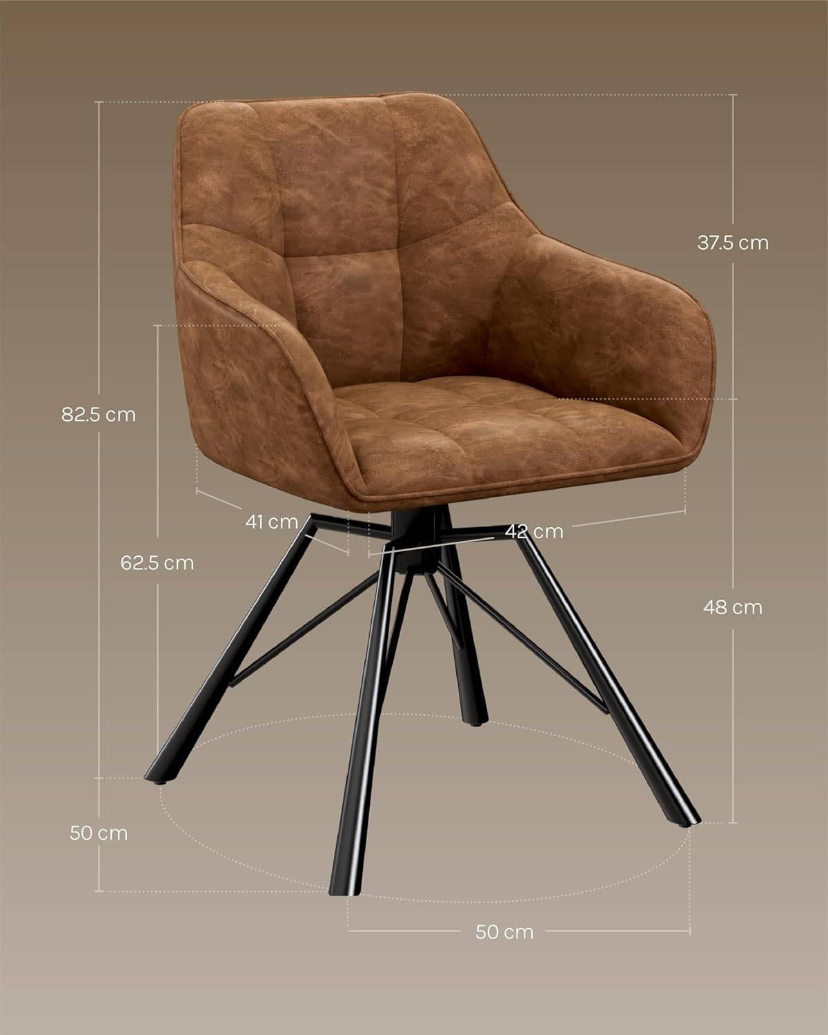 ESSZIMMERSTUHL 2er-Set, drehbar, Kunstlederbezug, Hellbraun - Hellbraun/Schwarz, Kunststoff/Metall (57/82.5/50cm) - Woltu