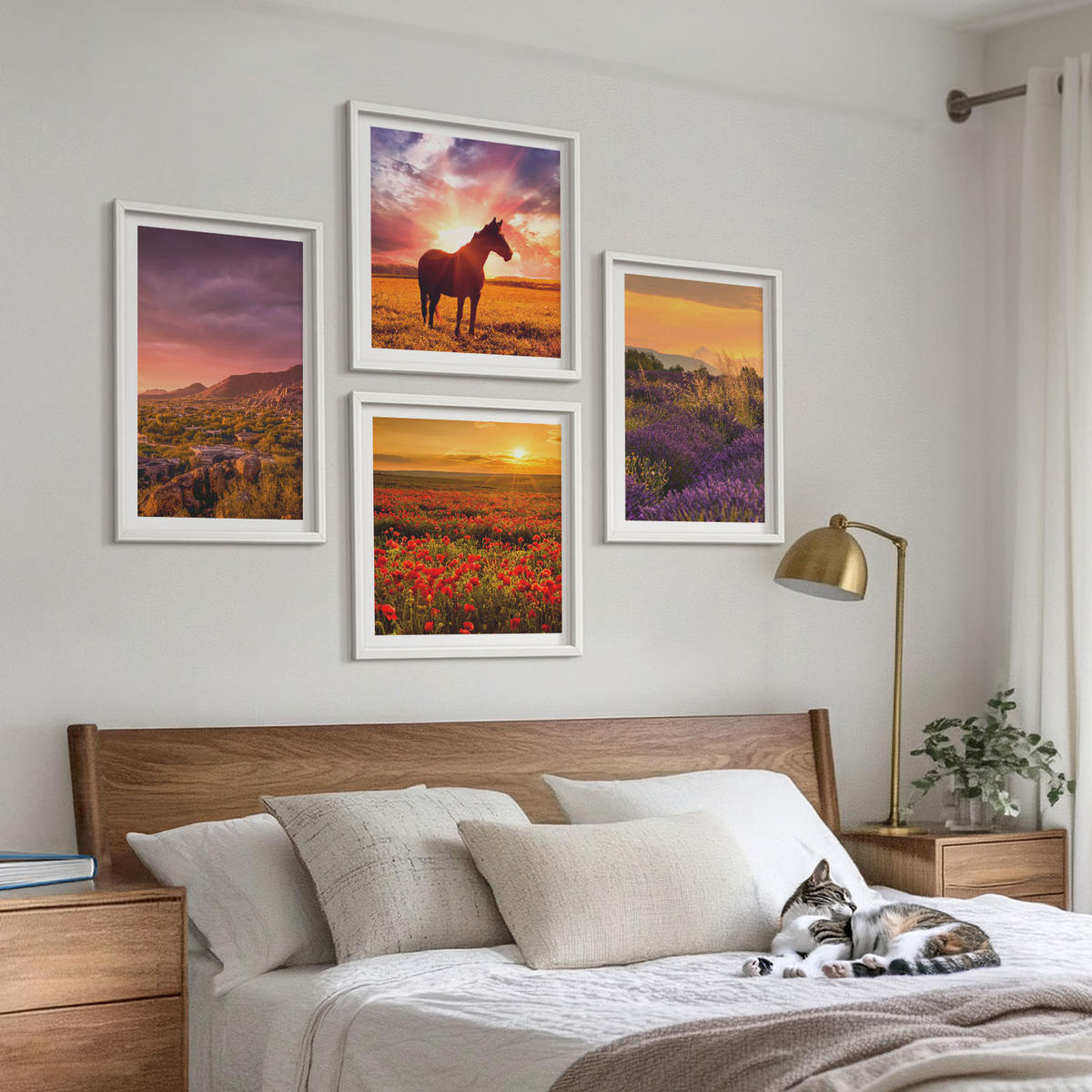 BILDER SET 4er Set - 50x50 cm & 40x60 cm Weißer Rahmen - Berglandschaft Rosslavendel - Weiß, Kunststoff (50/50cm) - TULUP