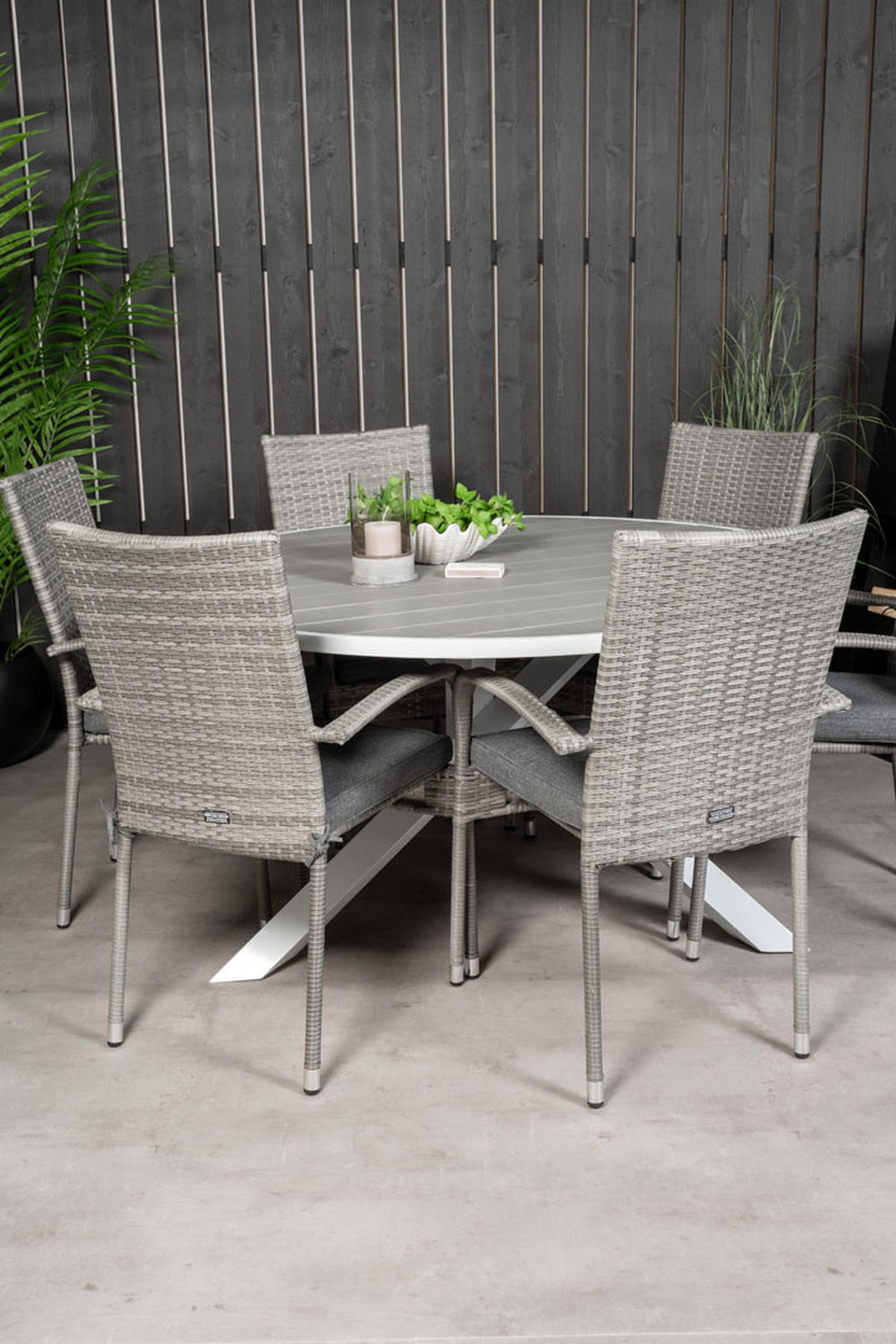 GARTENTISCHGRUPPE, Parma, Tisch Grau, Rattan, 140 x 140 x 73 cm, 7-teilig - Grau, Naturmaterialien - ebuy24