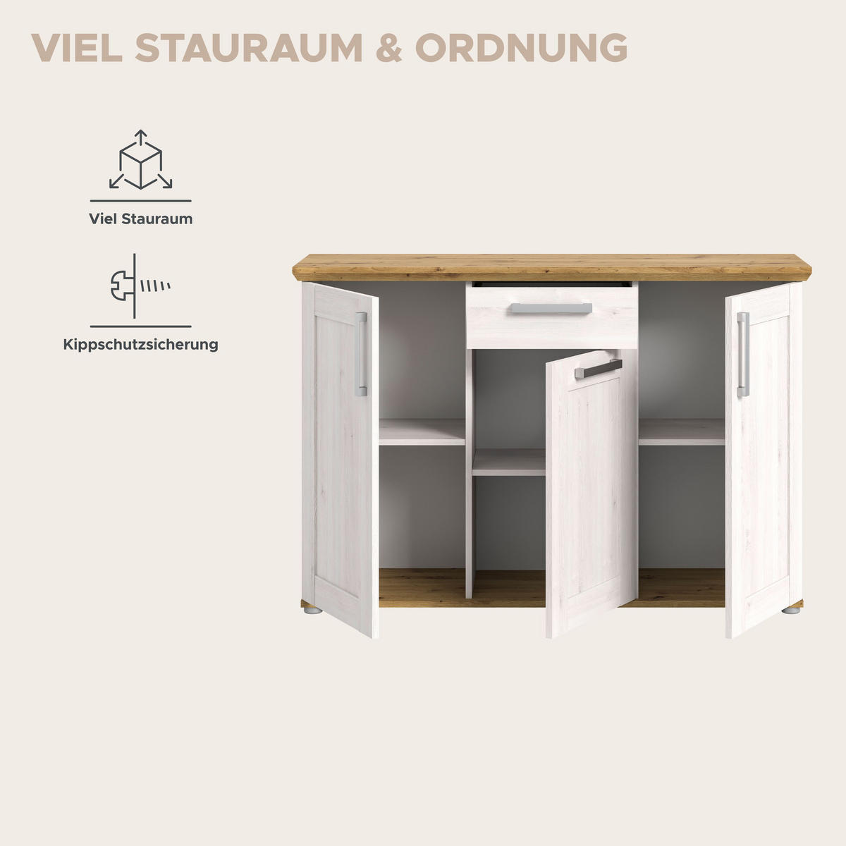 KOMMODE Verona in Sibiu Lärche Nachbildung und Artisan Eiche Nachbildung B/H/T: 137x92x39 cm - Lärchefarben, Holzwerkstoff (133/88/37cm) - Homes & Jones