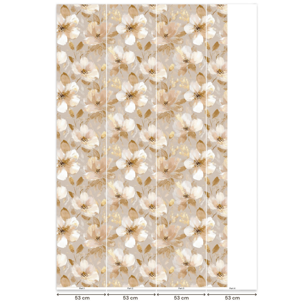 TAPETE - Blumen - künstlerisch - Gold - 180x300 cm - Beige, Papier (180/300cm) - OnlyWow
