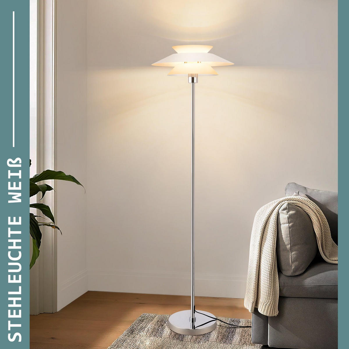 STEHLEUCHTE Albert 40/25/145 cm - Weiß, Metall (25/20/143cm) - Nettlife