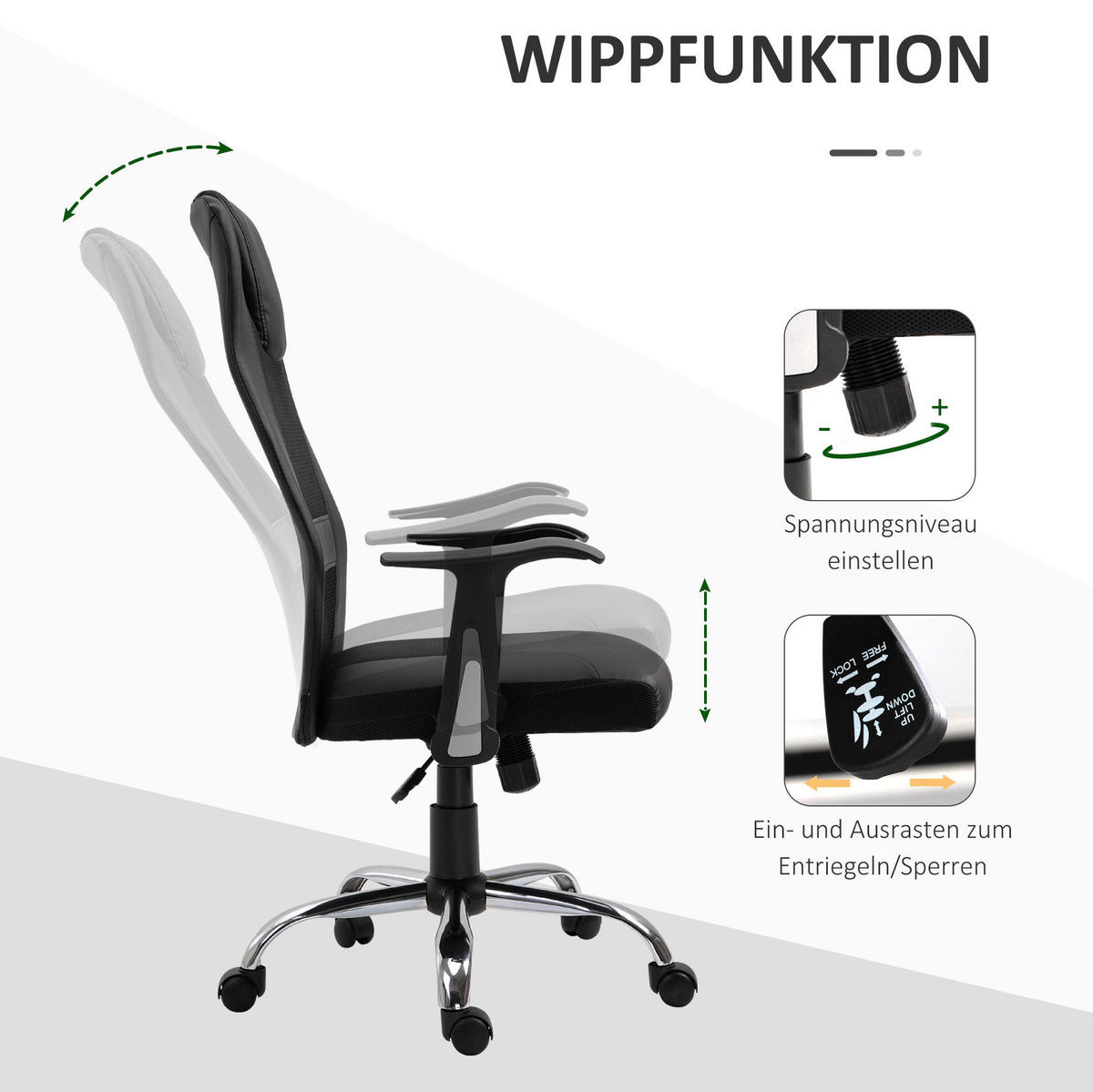 DREHSTUHL 73/108-118/66 cm Schwarz aus Kunstleder mit Wippfunktion - Schwarz, Kunststoff (73/118/66cm) - OKMYHOME