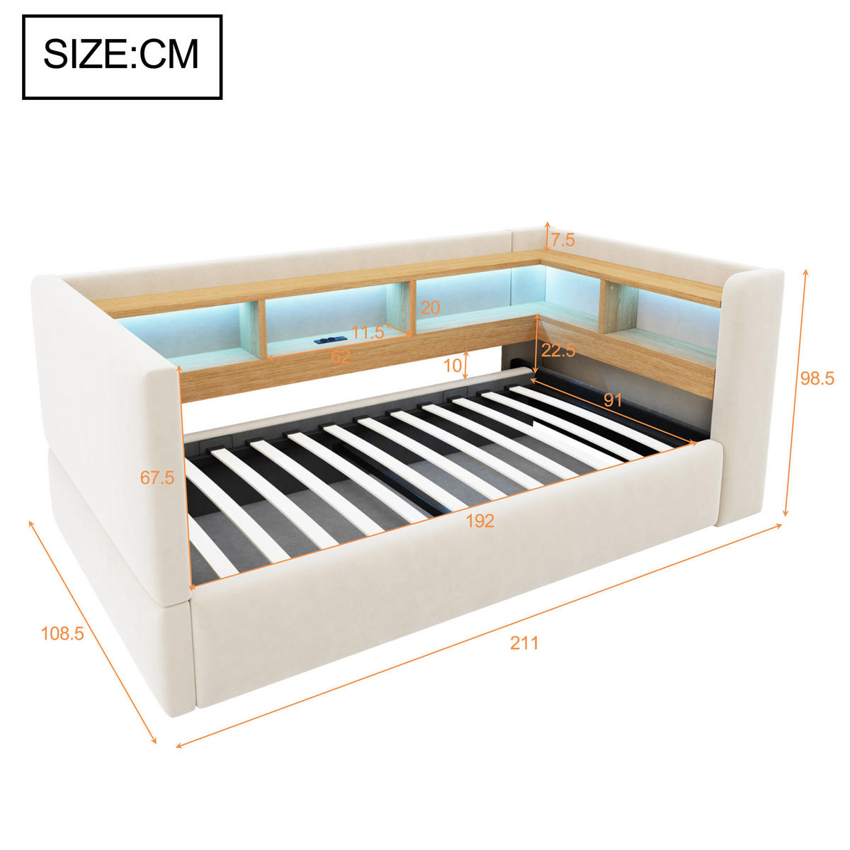 STAURAUMBETT 90/190 cm mit Hydraulik-Stauraum und LED, DE-41685, in Beige - Beige, Metall (90/190cm) - ComfortXL