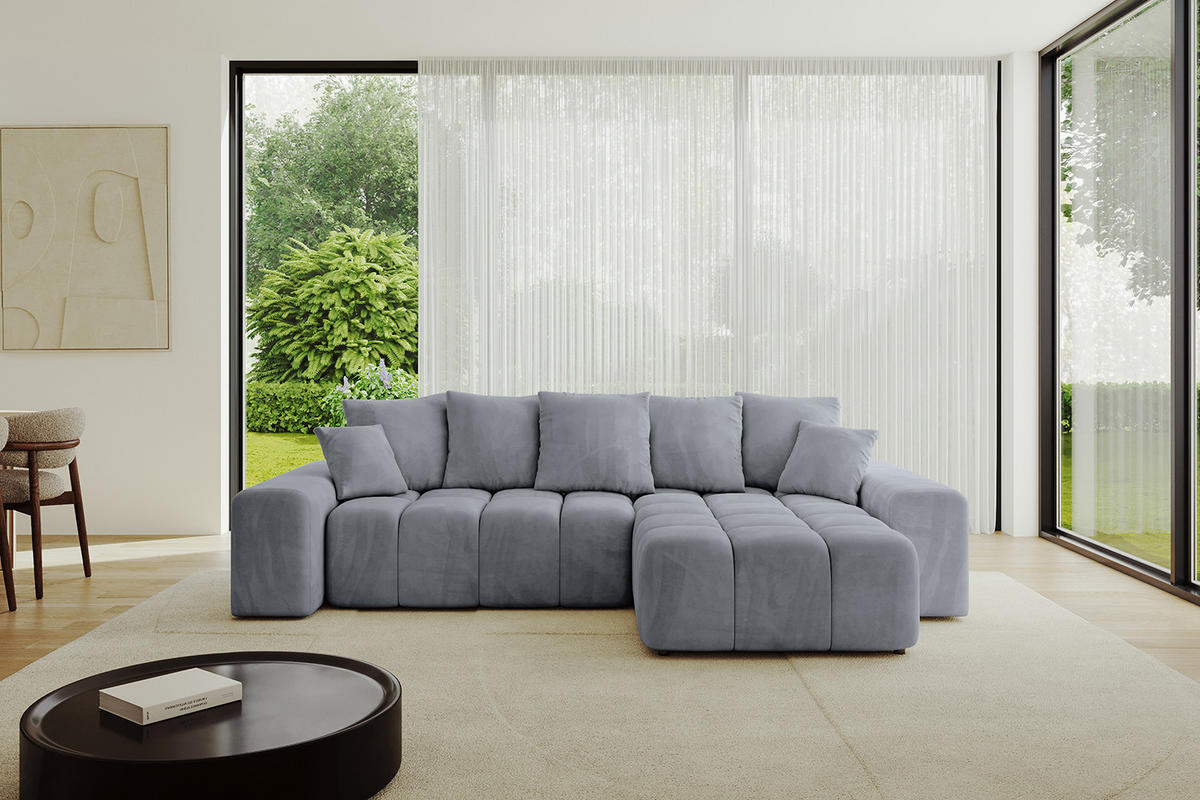 ECKSOFA Ottomane rechts ENIL-L 297x189x68 Hellgrau Velours - Titanfarben, Holzwerkstoff/Kunststoff (189/297cm) - ALTDECOR